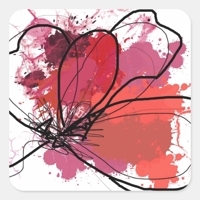 Red Abstract Brush Splash Flower .JPEG Square Sticker (Front)