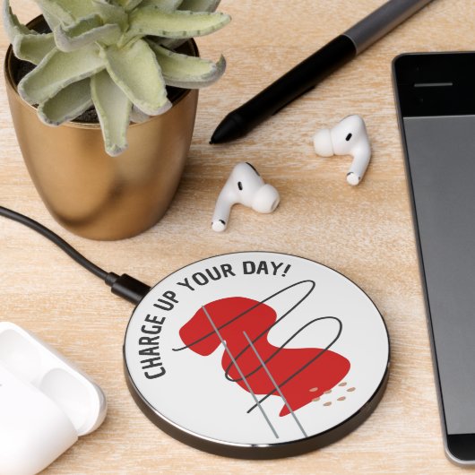 Red Abstract Charge Up Your Day! Wireless Charger (Desk 2)
