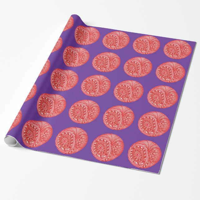 Red Abstract Christmas Ball Purple Wrapping Paper (Unrolled)