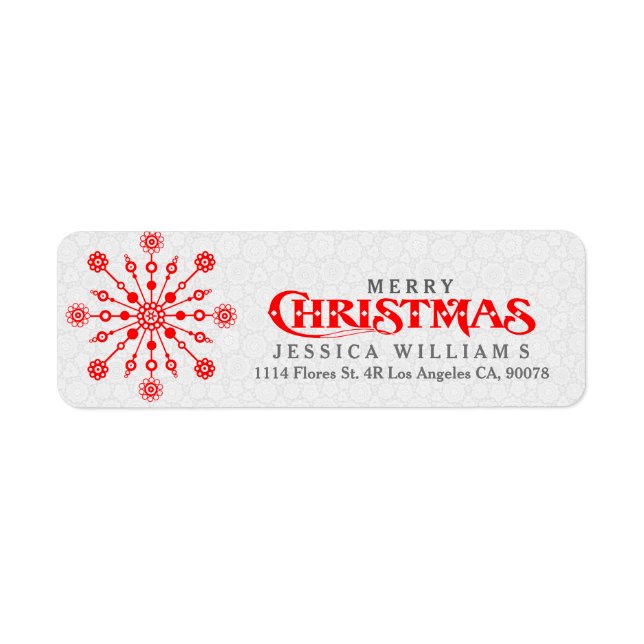 Red Abstract Christmas Snowflake Label (Front)