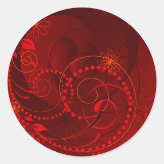 red abstract classic round sticker