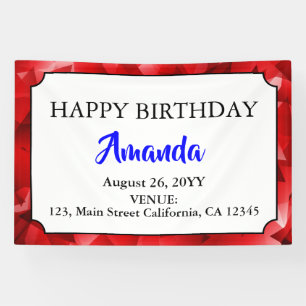 Red Abstract Crystal Design Birthday Custom Text Banner