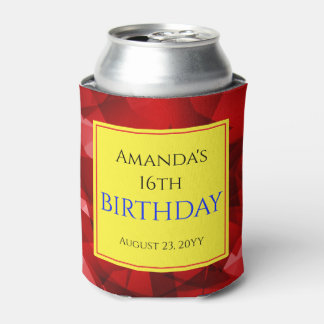 Red Abstract Crystal Design Birthday Custom Text Can Cooler