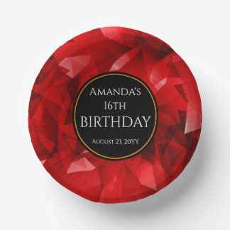 Red Abstract Crystal Design Birthday Custom Text Paper Bowls