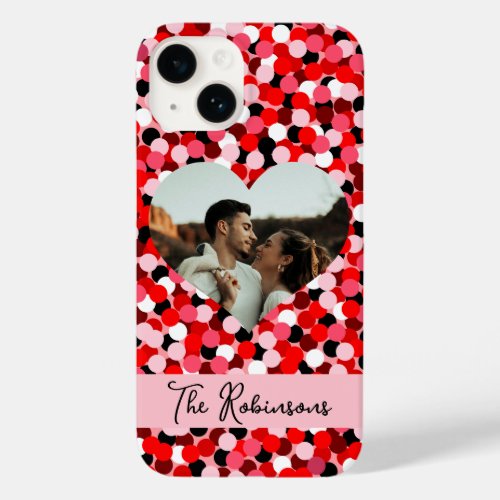 Red Abstract Dot Heart Frame Photo Case_Mate iPhone 14 Case