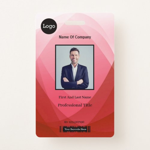 Red Abstract Employee Photo Identification ID Badge