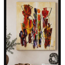 Red Abstract Ethnic Couple Beige Canvas Print