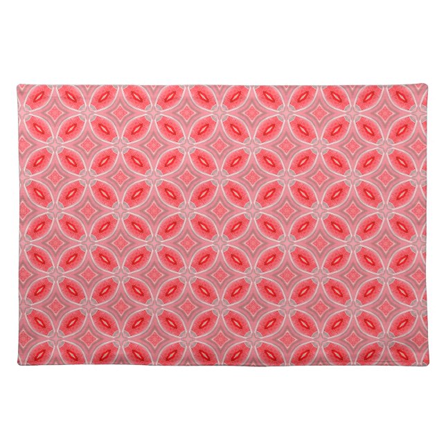 Red Abstract Flower Forms Pattern Cloth Placemat (Front)