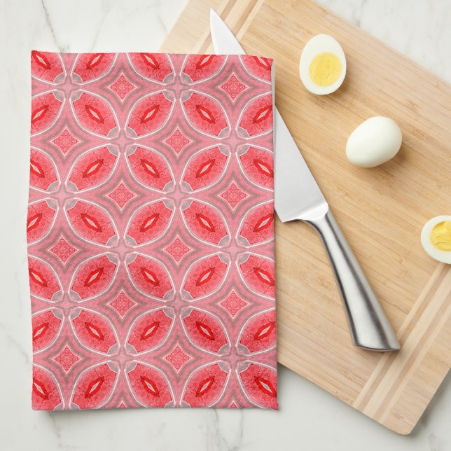 Red Abstract Flower Forms Pattern Kitchen Towel (Quarter Fold)