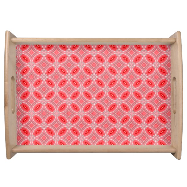 Red Abstract Flower Forms Pattern Serving Tray (Front)