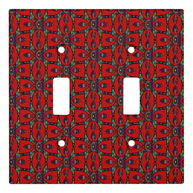 Red Abstract flowers floral Art Pattern  Light Switch Cover (Front)