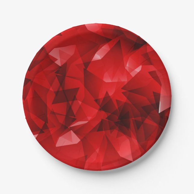 Red Abstract Geometric Crystal Background Paper Plates (Front)