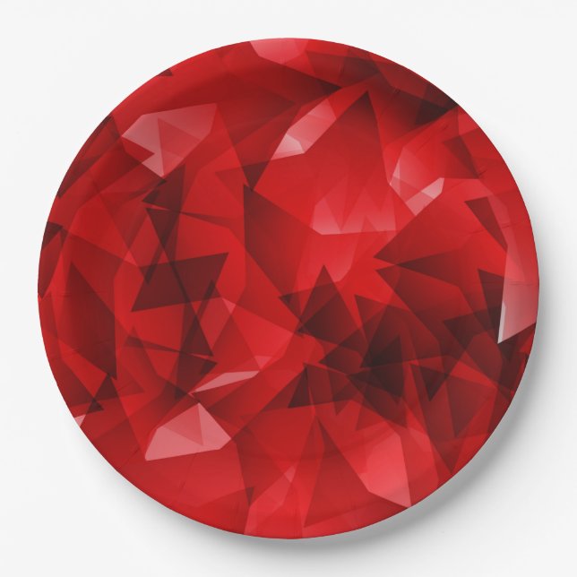 Red Abstract Geometric Crystal Background Paper Plates (Front)
