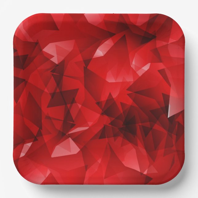 Red Abstract Geometric Crystal Background Paper Plates (Front)