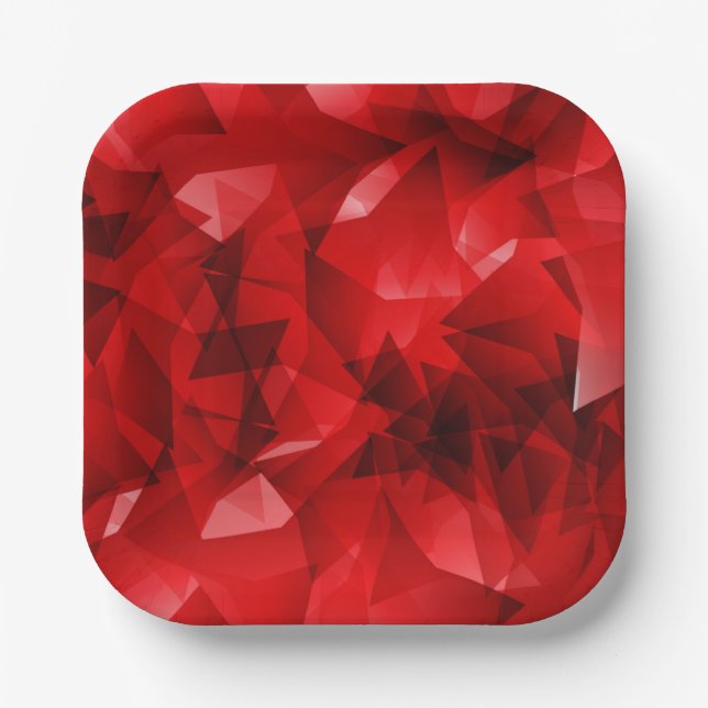Red Abstract Geometric Crystal Background Paper Plates (Front)