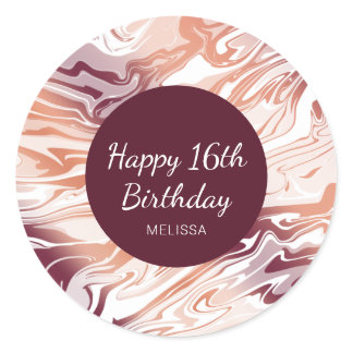 Red Abstract Liquid Marble Gradient 16th Birthday Classic Round Sticker