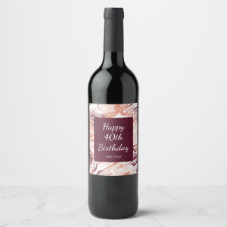 Red Abstract Liquid Marble Gradient Pattern &amp; Text Wine Label