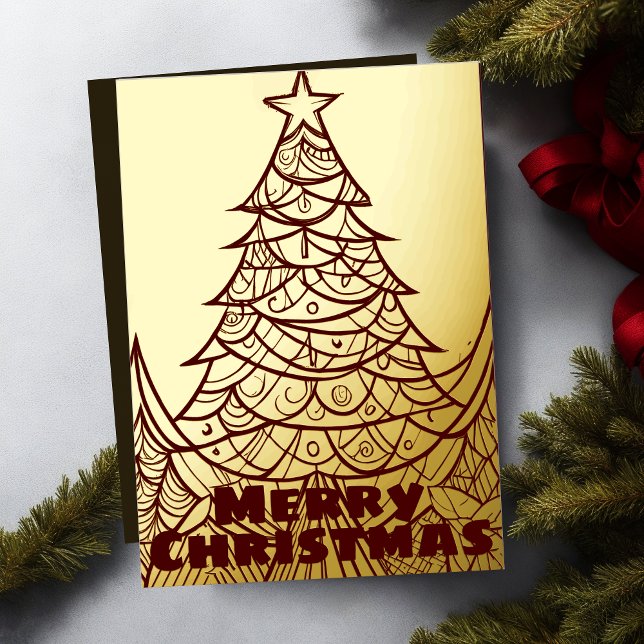 Red Abstract Merry Christmas Tree Illustration Foil Holiday Card (Creator Uploaded)