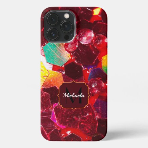 Red abstract mosaic shiny glitter pattern Monogram iPhone 13 Pro Max Case