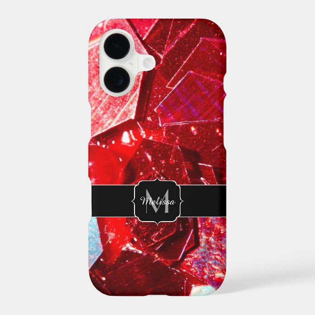 Red abstract mosaic shiny glitter pattern Monogram Iphone Case (Back)
