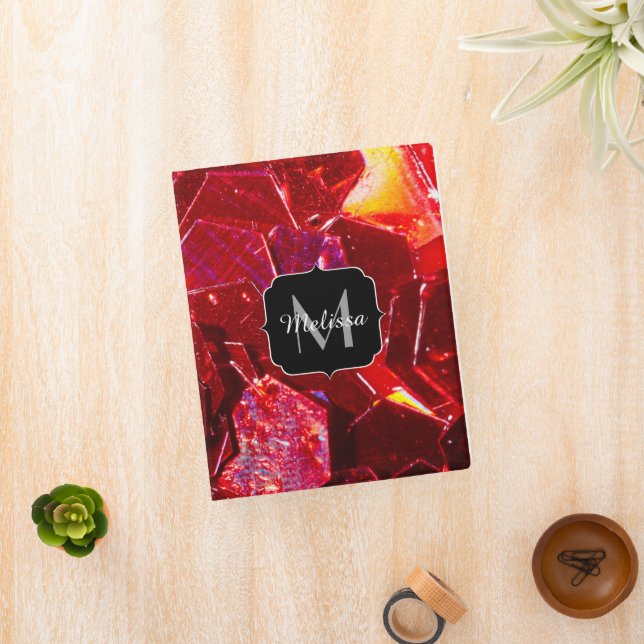 Red abstract mosaic shiny glitter pattern Monogram Mini Binder (InSitu)