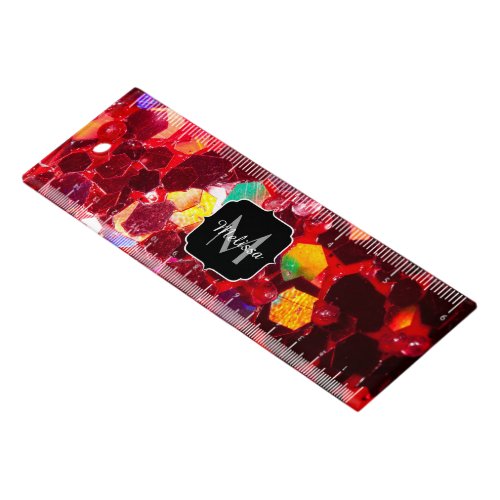 Red abstract mosaic shiny glitter pattern Monogram Ruler