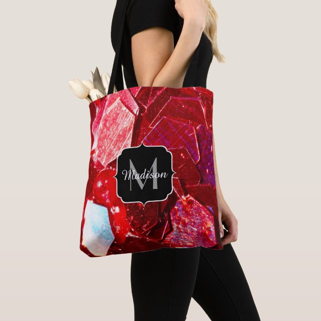 Red abstract mosaic shiny glitter pattern Monogram Tote Bag (Close Up)
