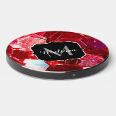 Red abstract mosaic shiny glitter pattern Monogram Wireless Charger (Front 2)