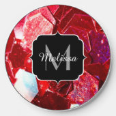 Red abstract mosaic shiny glitter pattern Monogram Wireless Charger (Front)