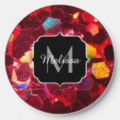 Red abstract mosaic shiny glitter pattern Monogram Wireless Charger (Front)