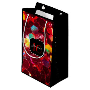 Red abstract mosaic shiny glitter pattern Sweet 16 Small Gift Bag