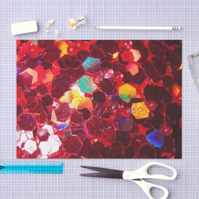 Red abstract mosaic shiny glitter pattern tissue paper (Craft)