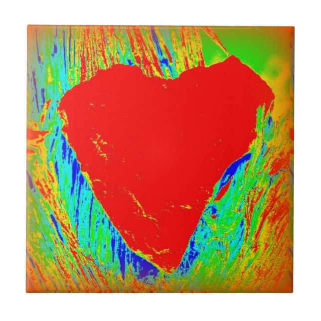 red abstract on green tile (Front)