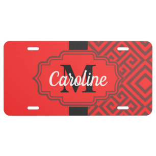 Red Abstract Pattern License Plate