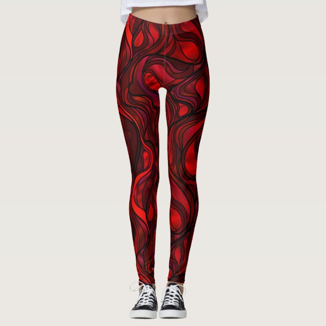 Red Abstract Rainbow Design Leggings (Front)