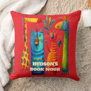 Red Abstract Safari Pals Kids Throw Pillow