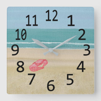 Red Abstract Sand Crab Beach Large Black Numbers Square Wall Clock