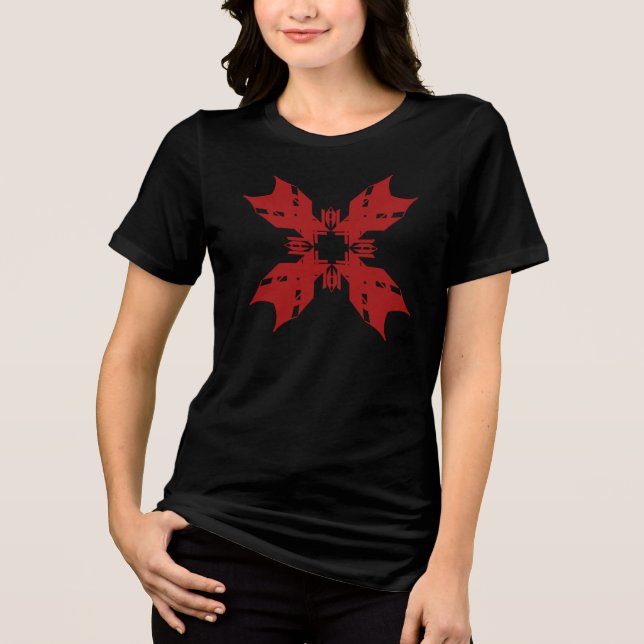 Red Abstract Snowflake Floral Contemporary Pop Art Tri-Blend Shirt (Front)