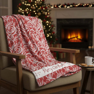 Red Abstract Snowflake Pattern#10 ID1009 Fleece Blanket