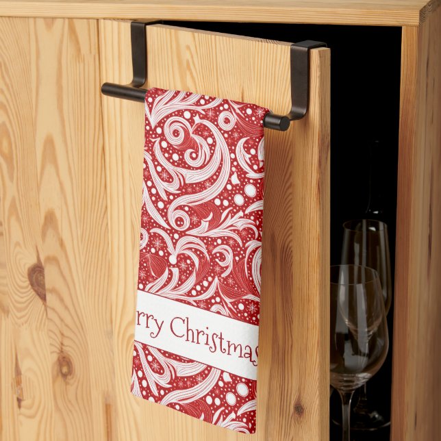 Red Abstract Snowflake Pattern#10 ID1009 Kitchen Towel (Thirds Fold)