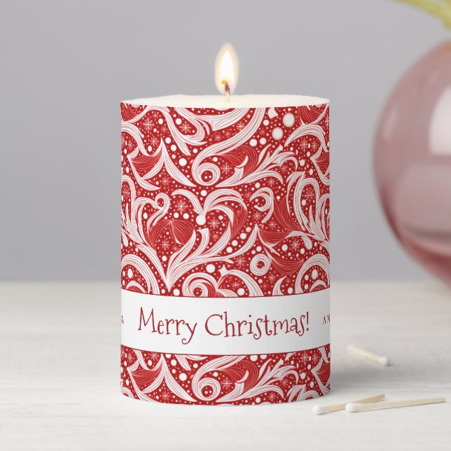 Red Abstract Snowflake Pattern#10 ID1009 Pillar Candle (In Situ)