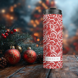 Red Abstract Snowflake Pattern#10 ID1009 Thermal Tumbler