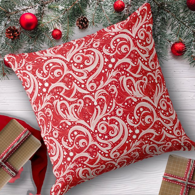 Red Abstract Snowflake Pattern#10 ID1009 Throw Pillow (Creator Uploaded)
