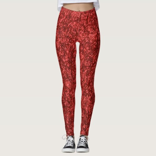 Red Abstract Textile Leggings