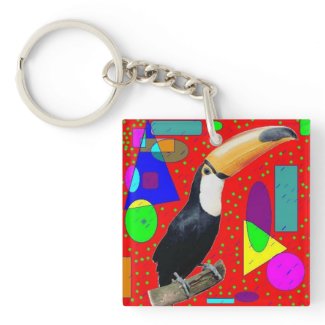 Red Abstract Toucan by EelKat Keychain
