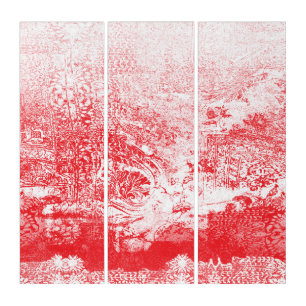 Red Abstract Wall Art Triptych Modern Canvas