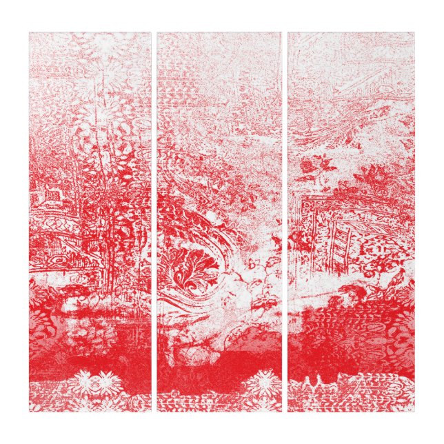 Red Abstract Wall Art Triptych Modern Canvas (Front)