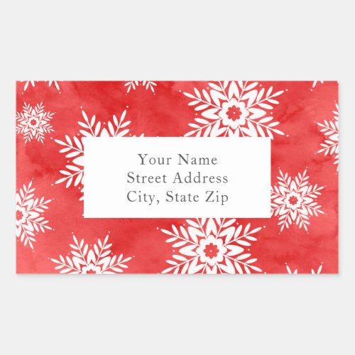 Red Abstract Watercolor Snowflakes Label