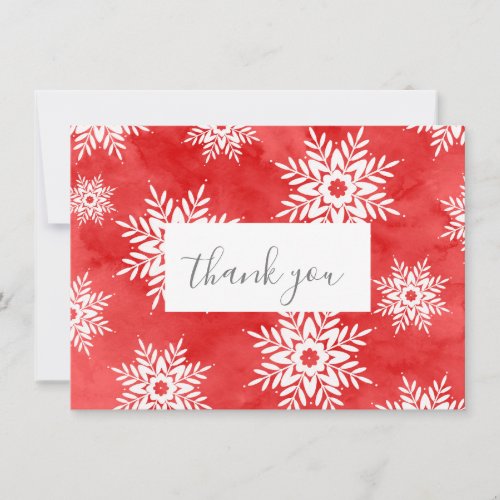 Red Abstract Watercolor Snowflakes Thank You Card