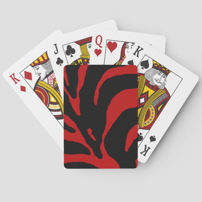 Red Abstract Zebra Stripes Poker Cards (Back)